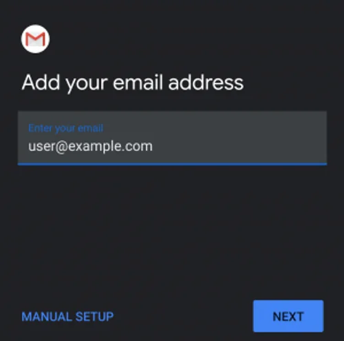 Android e-posta adresi girme ekranı