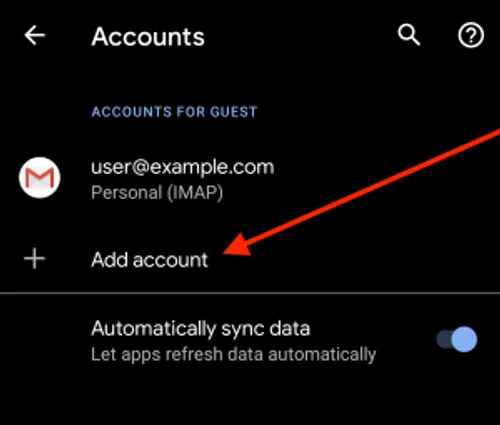 Android Hesaplar ekranında Hesap Ekle butonu